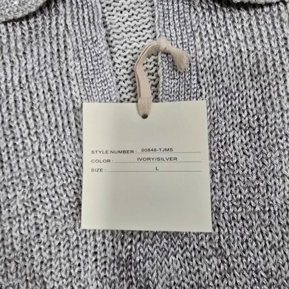 Marled Womens Light Gray Metallic Sweater Size L Shimmery Knit Collared Pullover - Picture 7 of 12